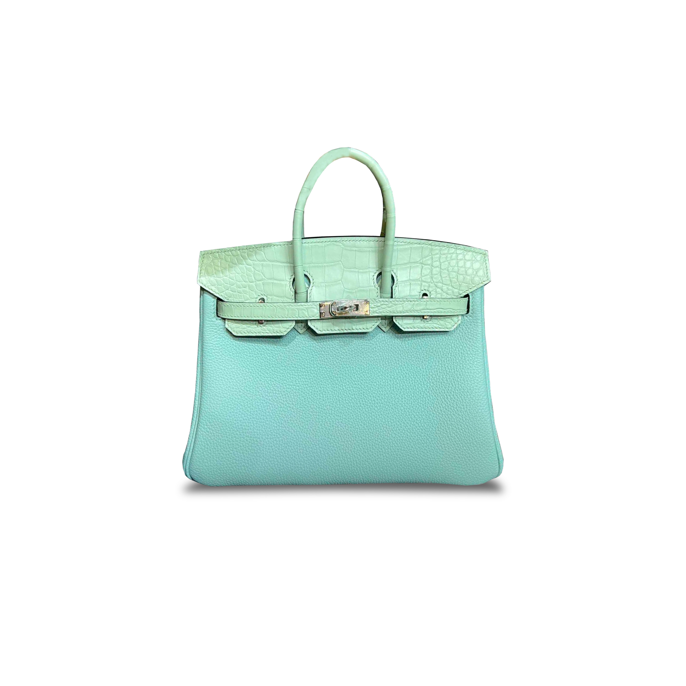 H**mes master birkin 25 crocodile and togo leather macaroon blue silver buckle h076216ck13 (25*20*13cm)